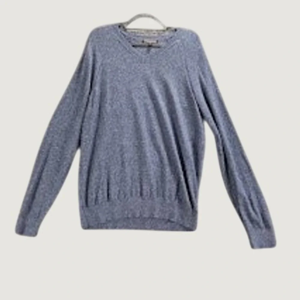 Banana Republic V-Neck Sweater Mens Sz M Blue Heather 100% Cotton Raglan Sleeve